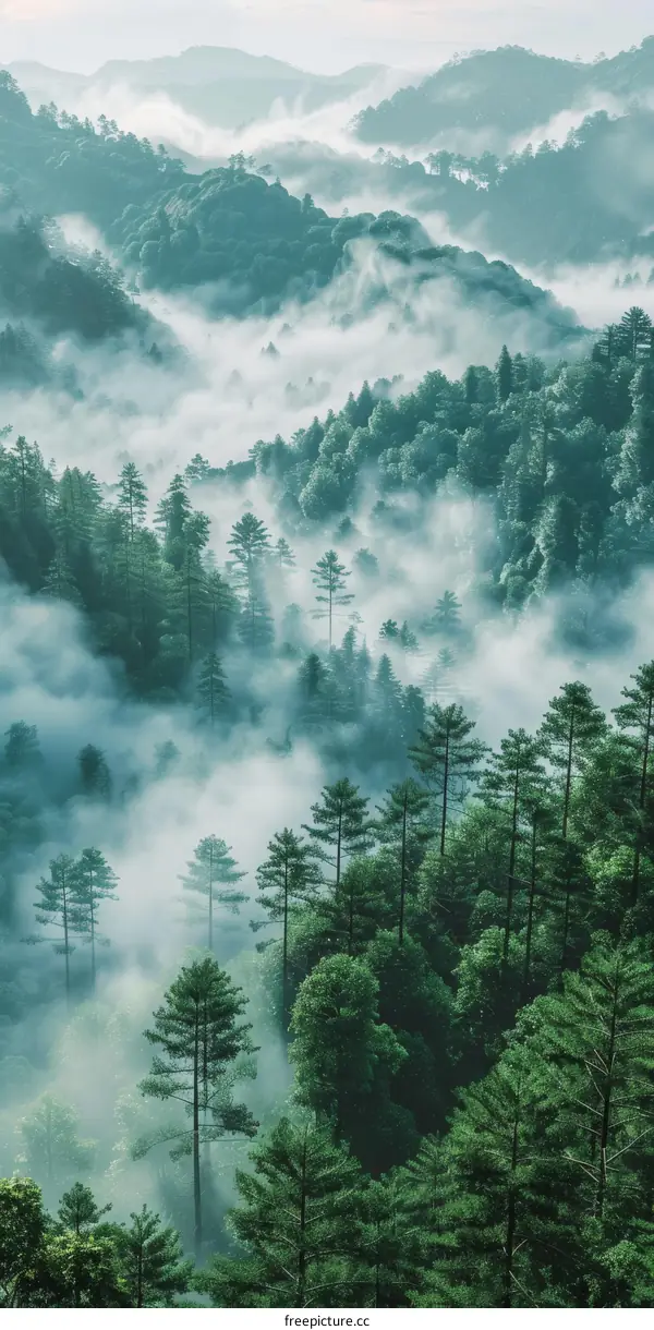 Misty Mountain Forest Landscape Scenery