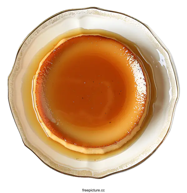 [Transparent Background PNG]creme caramel dessert with a golden crust