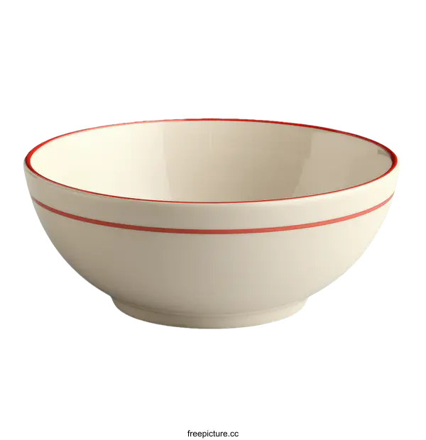 [Transparent Background PNG]Cream Ceramic Bowl with Red Border