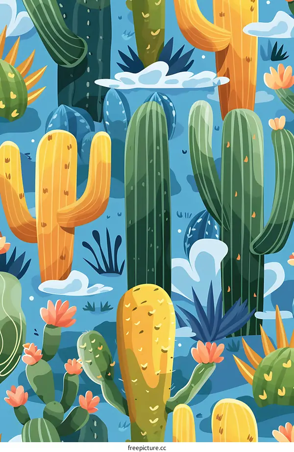 Cactus Seamless Pattern Desert Botanical Illustration