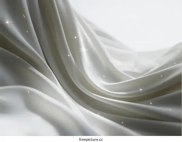 Elegant White Silk Fabric with Soft Curves and Sparkling Details