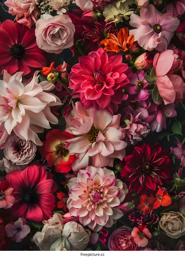 Colorful Floral Bouquet with Red, Pink, and White Flowers