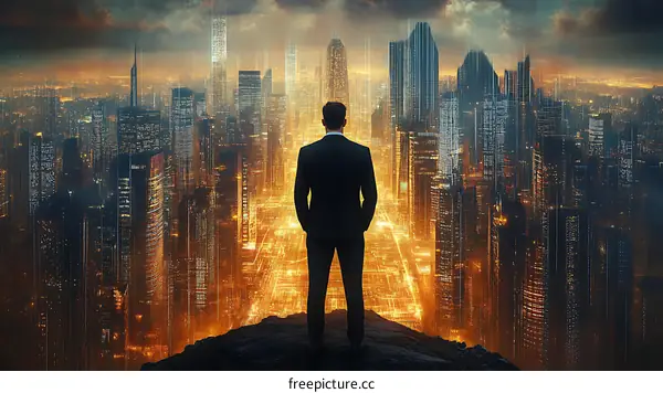 Businessman Contemplating City Skyline