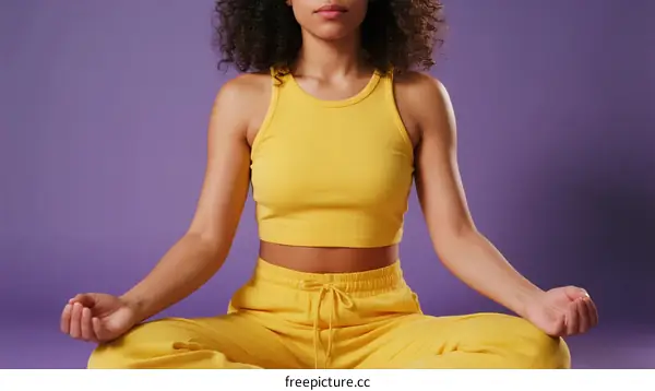 Young woman sitting in lotus position with eyes closed