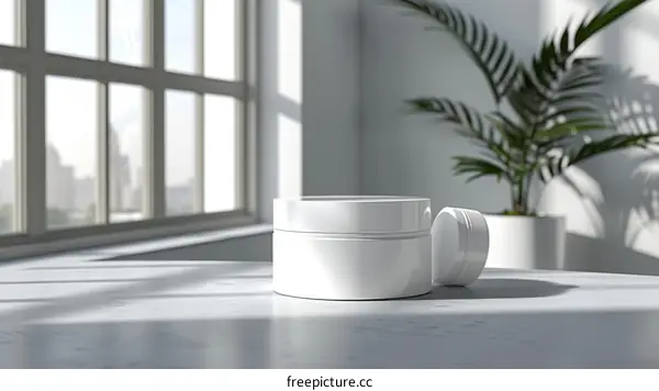 White cosmetic jar mockup with white background