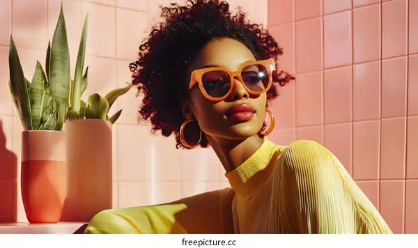 Woman in Yellow Shirt and Sunglasses Sitting by Plants