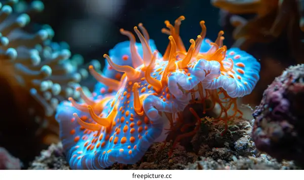 Close-up of a Vibrant Blue and Orange Anemone