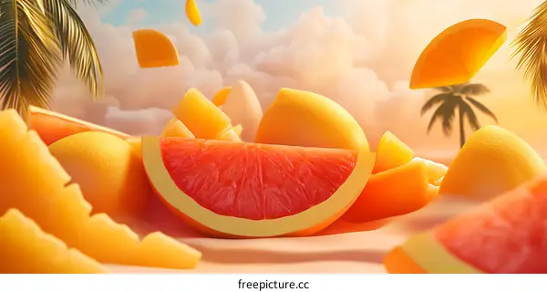 Summer Citrus Fruits with Palm Tree Background