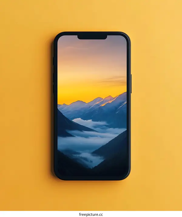 Smartphone Displaying Mountain Landscape During Sunset