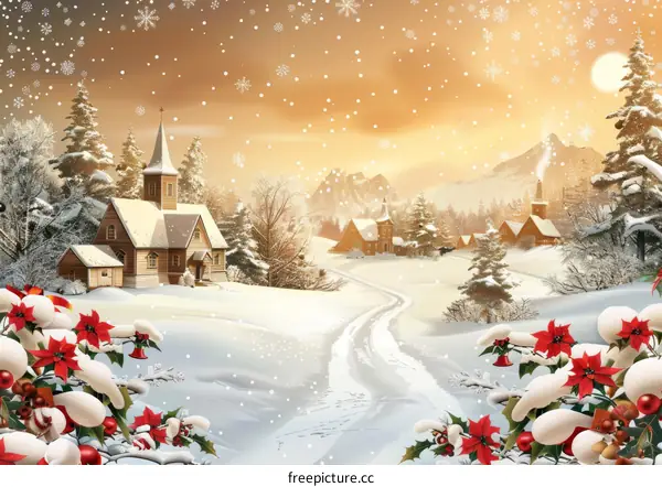 Enchanted Christmas Village Among Snow-Covered Mountains