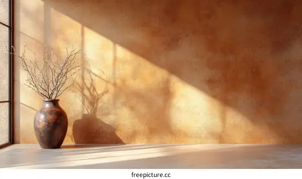 Warm Interior Empty Room with Sunlight and Vase