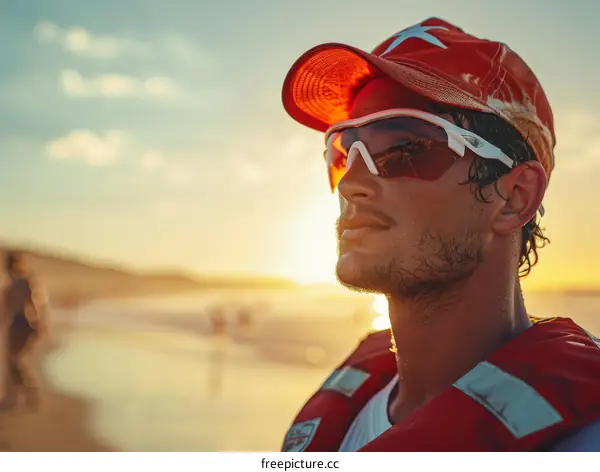Lifeguard on the beach looking out to sea