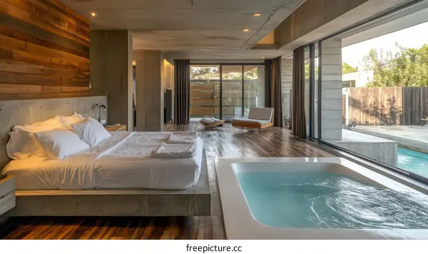 Modern Concrete Bedroom with Outdoor Spa