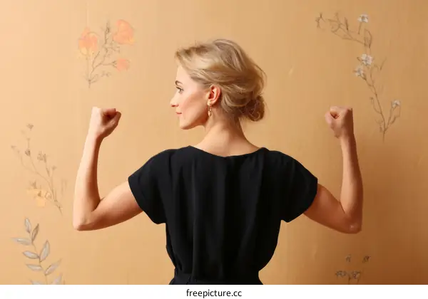 Woman Power Pose Against a Floral Background