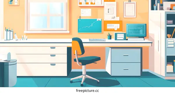 Modern Office Desk with Computer and Chair