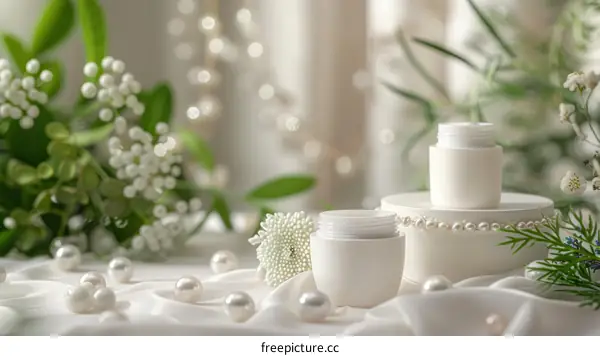 Pearls and Facial Cream Skincare Display