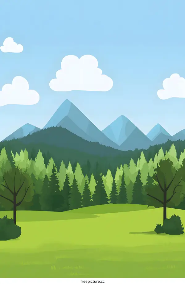 Green Mountain Landscape with Sky and Clouds