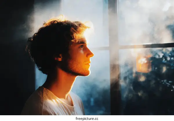 Profile of a Caucasian Man Contemplating by the Window