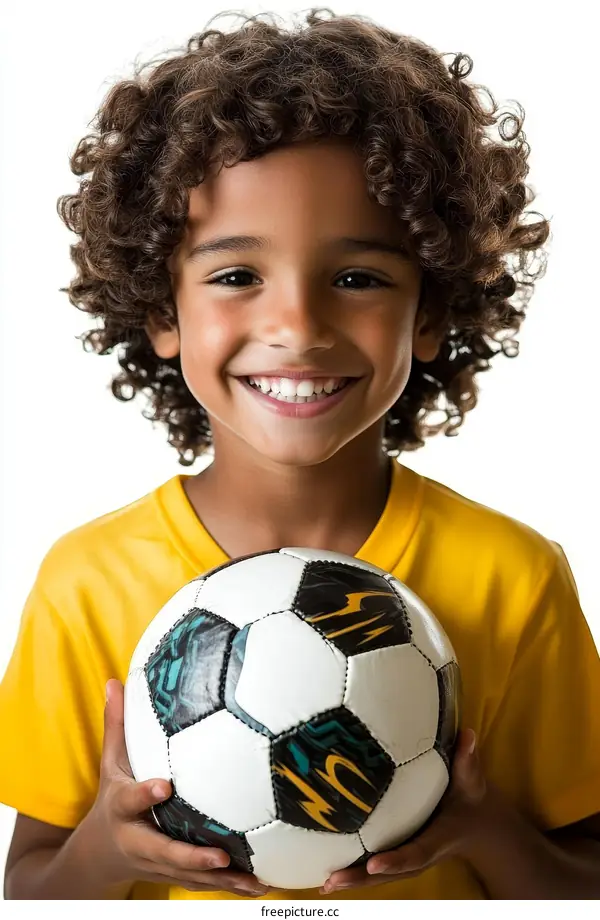 Smiling Child Holding Soccer Ball