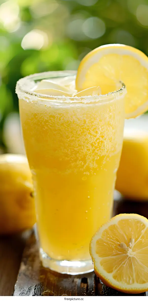 Glass of Lemonade with Lemon Slices and Ice