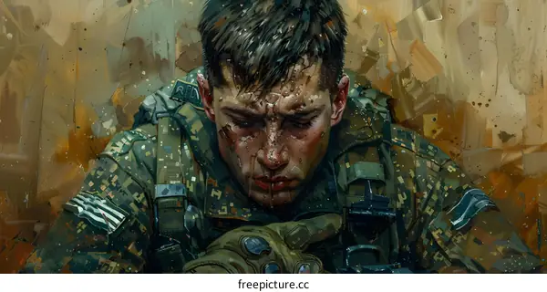 A portrait of a soldier wearing a military uniform and a helmet.