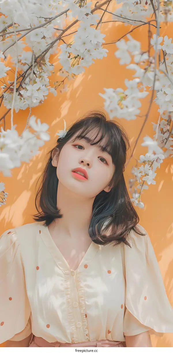 Portrait of Asian Woman with Flowers