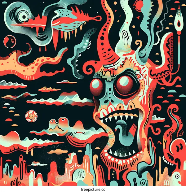 Abstract Monster Illustration with Colorful Shapes