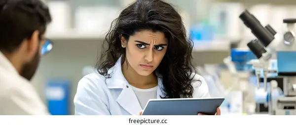 Serious Female Scientist Using Tablet In Laboratory