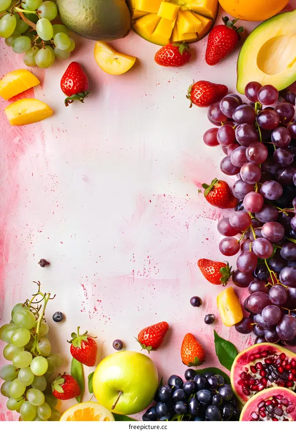 Fresh Fruits on Pink Background