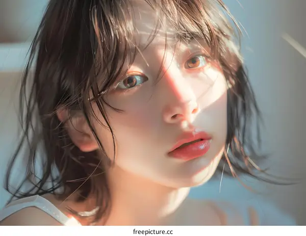 Young Woman With Short Hair Looking At The Camera