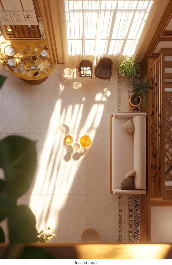 Sunlight Streaming Through Windows in a Modern Living Room Interior Design