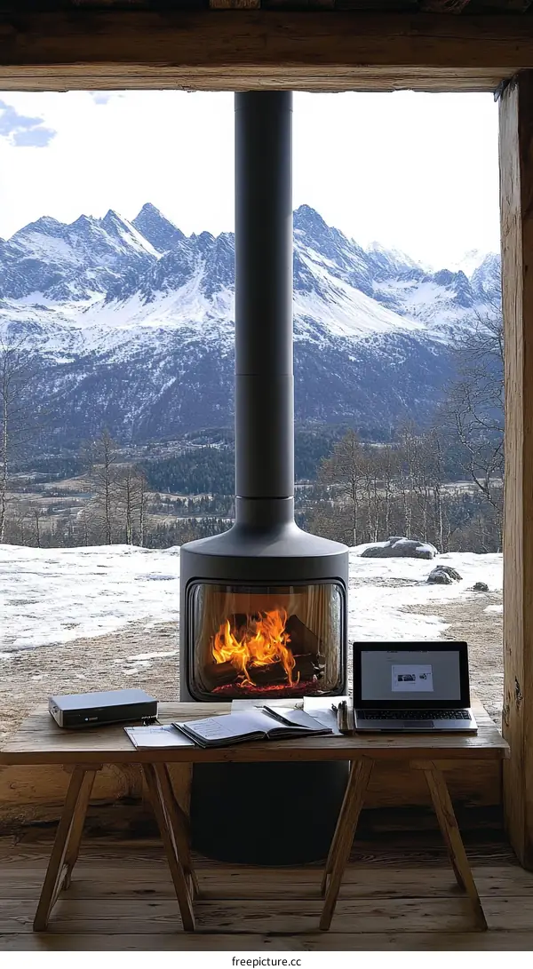 Mountain View Wood Burning Stove with Laptop