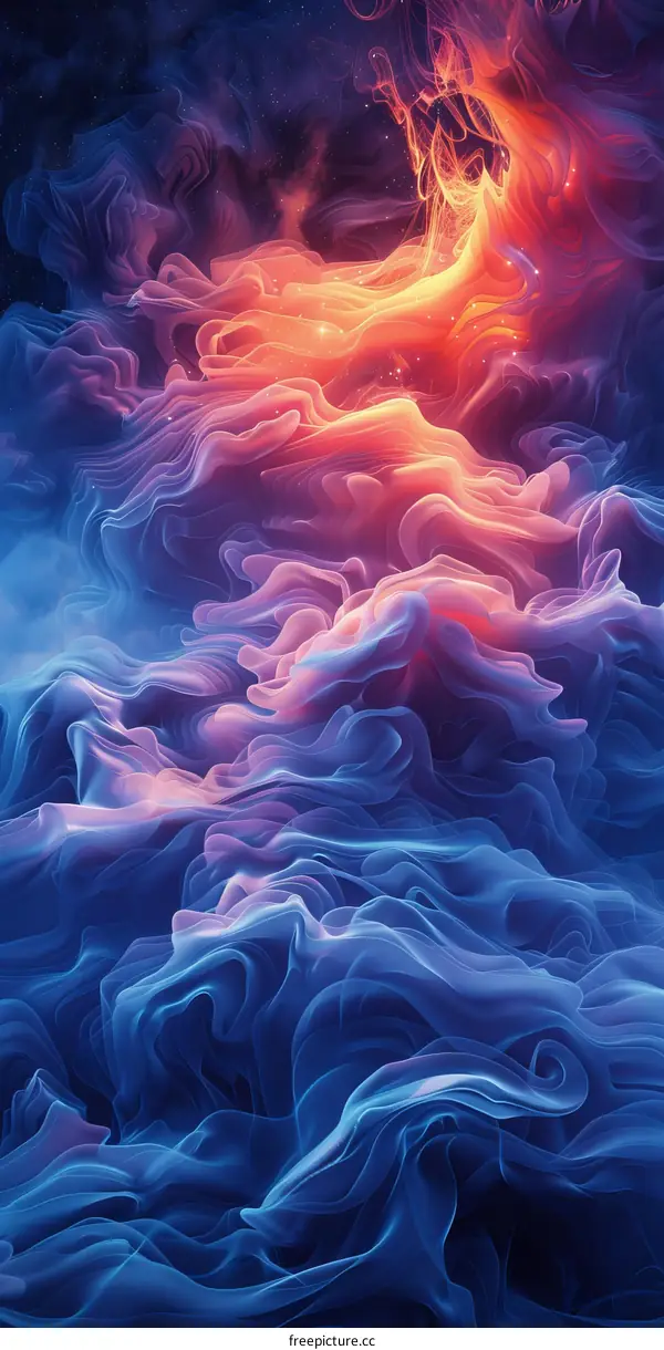 Abstract Painting in Vibrant Colors of Blue, Purple, Pink