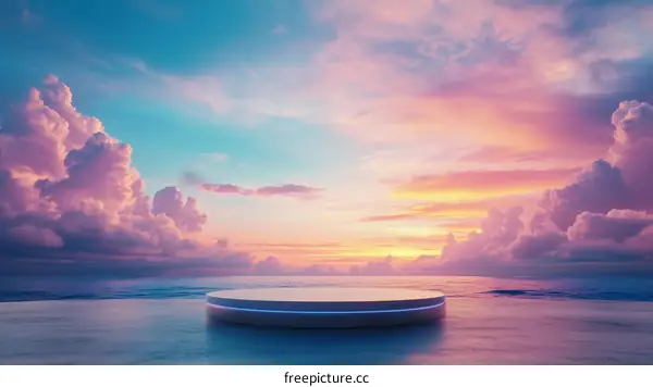 Sunset Beach Scene with Abstract Platform