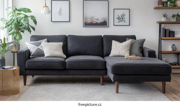 Modern Dark Gray Sectional Sofa in Living Room