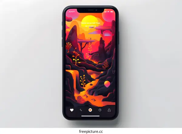 Sunset Landscape Illustration on Smartphone Screen