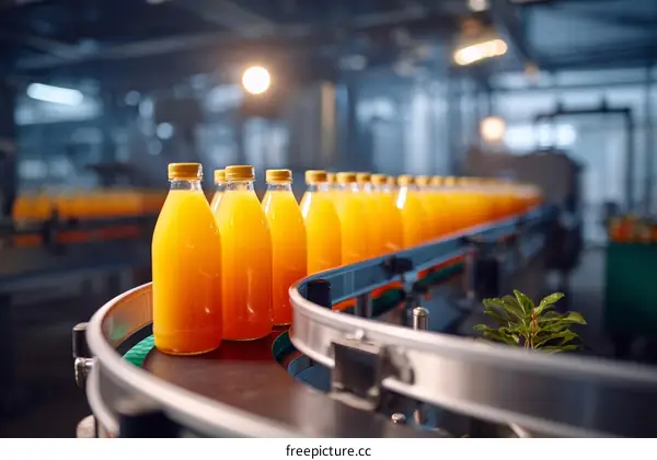 Automated Juice Bottling Line in a Factory