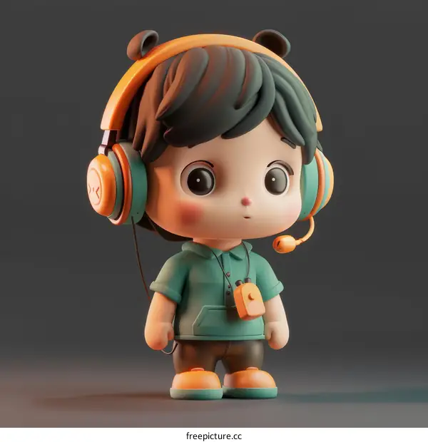 3D illustration of a cute cartoon boy wearing headphones