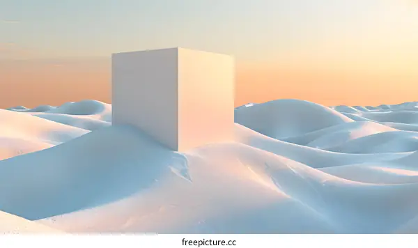 3D rendering of a white cube on a snowy landscape