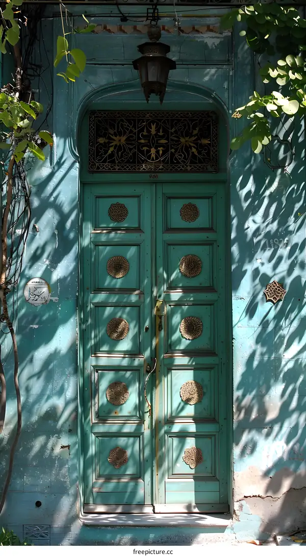 Old Turquoise Door with Golden Details