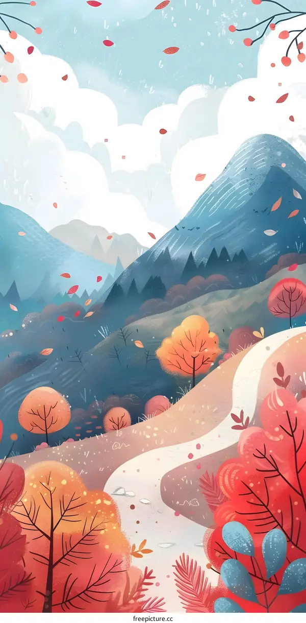 Autumn Mountain Illustration with Winding Path