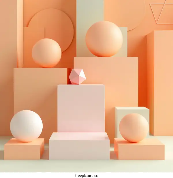 3d rendering of geometric shapes with peach and cream colors