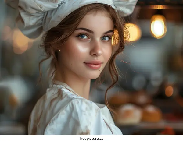 Portrait of a beautiful young woman in a chef's hat