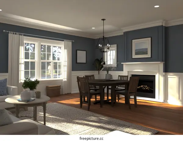 Modern Farmhouse Living Room Interior Design with Fireplace