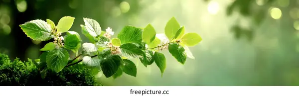Fresh Spring Leaves and Blossoms in Nature