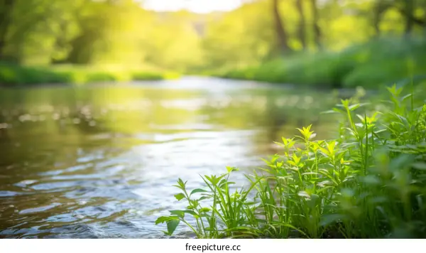 Sunlight Through The Trees Over A Stream