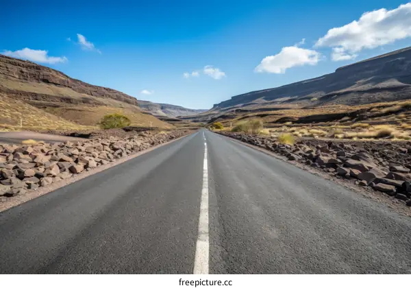 A Long and Winding Road Leads to a Distant Horizon Through a Rocky Desert Canyon