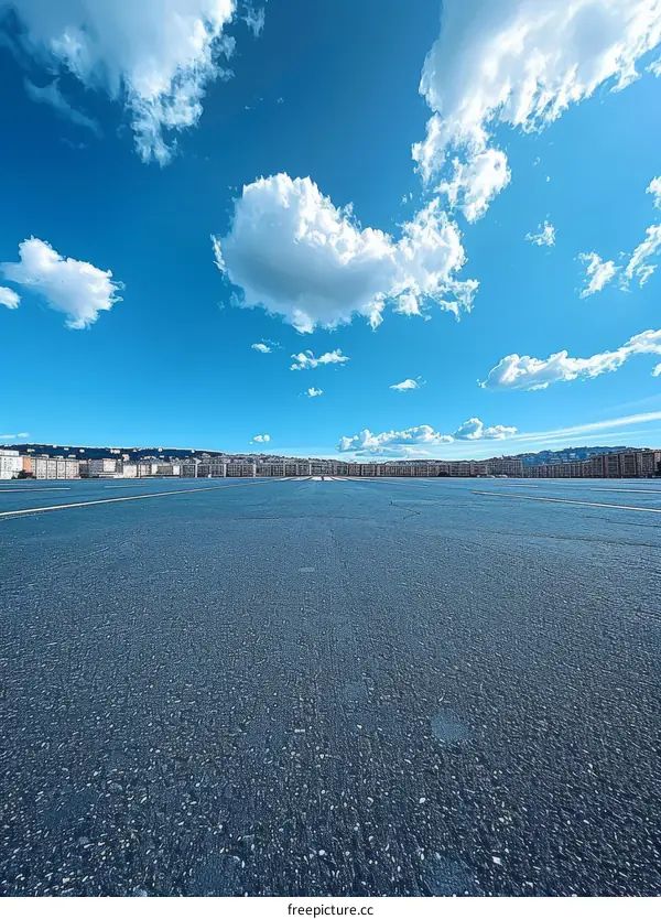 Empty City Square Blue Sky White Clouds
