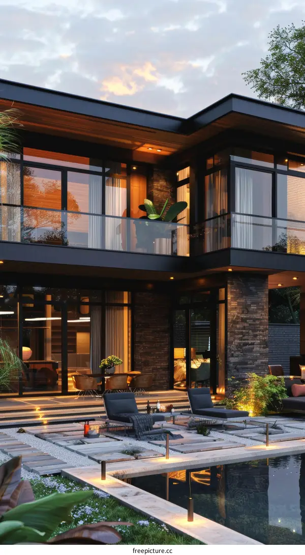 Modern Luxury Home Exterior with Pool and Patio