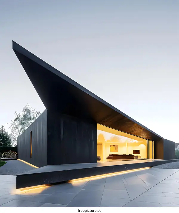 Modern Black House with Large Window and Geometric Roof